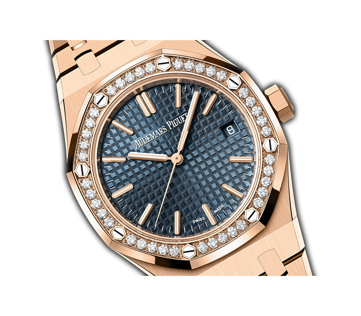 37mm 18k Rose Gold Diamond Bezel Blue Dial Automatic