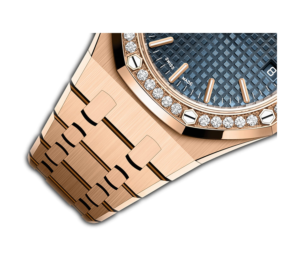 37mm 18k Rose Gold Diamond Bezel Blue Dial Automatic