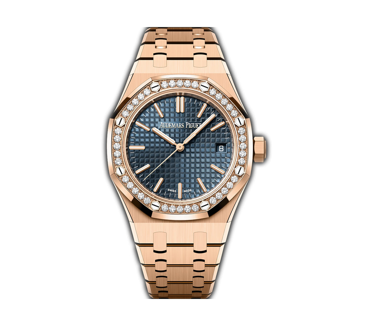 37mm 18k Rose Gold Diamond Bezel Blue Dial Automatic