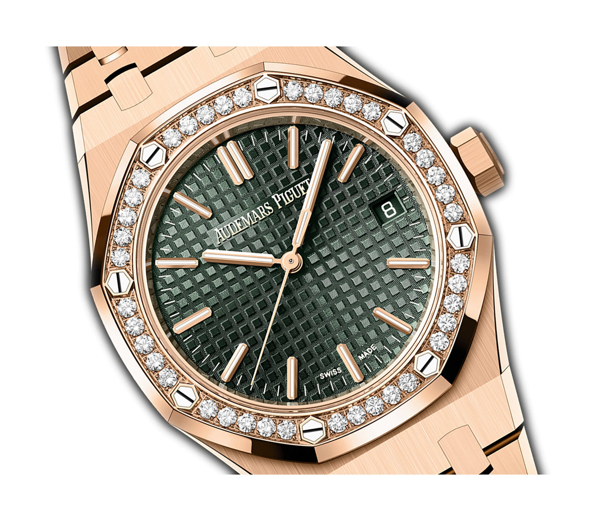 37mm 18k Rose Gold Diamond Bezel Green Dial Automatic