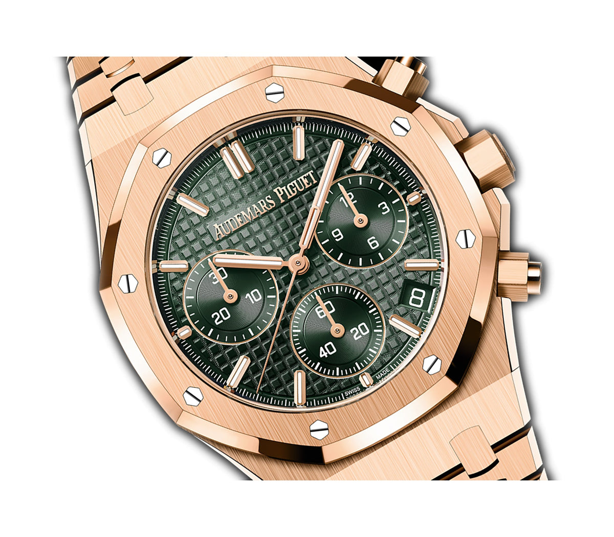 41mm Chronograph 18k Rose Gold Green Dial On Bracelet