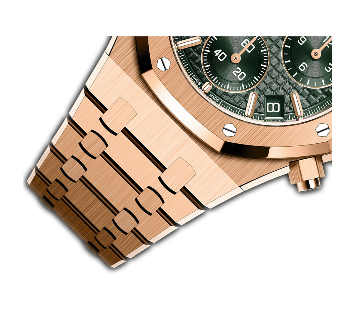 41mm Chronograph 18k Rose Gold Green Dial On Bracelet