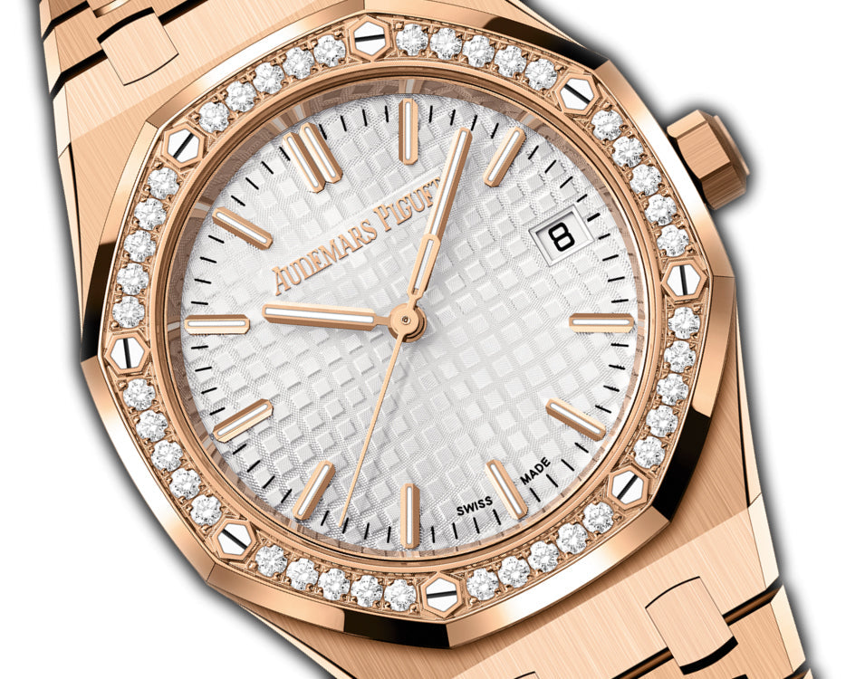 34mm 18k Rose Gold Diamond Bezel Silver Dial Automatic