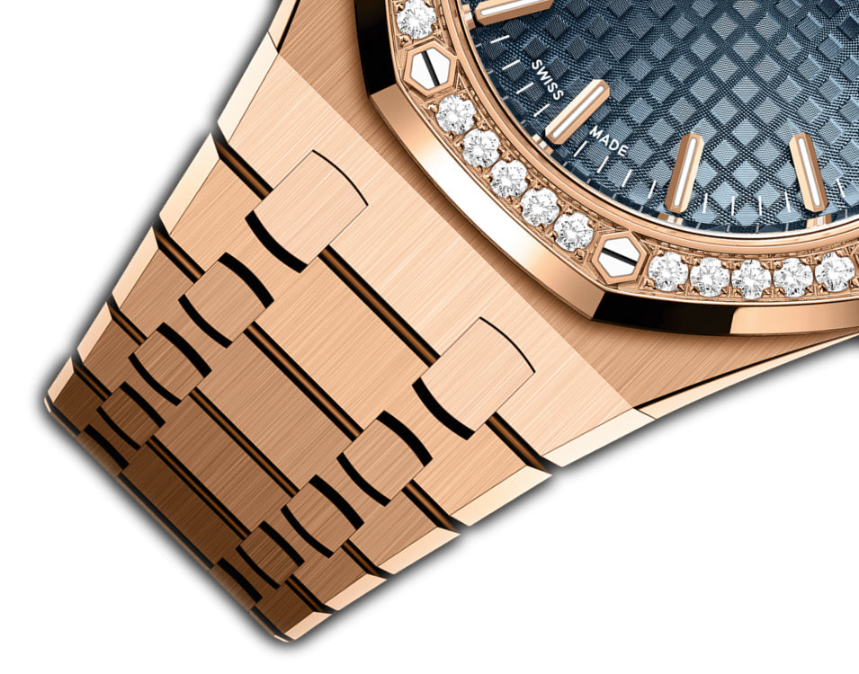 34mm 18k Rose Gold Diamond Bezel Blue Dial Automatic