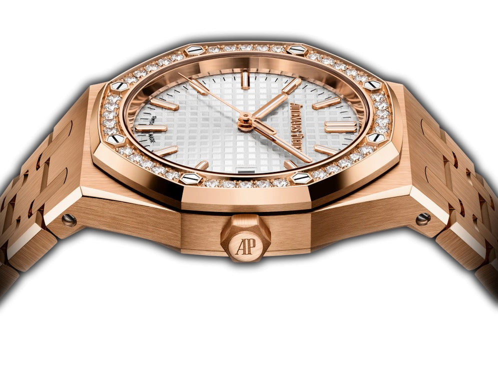 34mm 18k Rose Gold Diamond Bezel Silver Dial Automatic